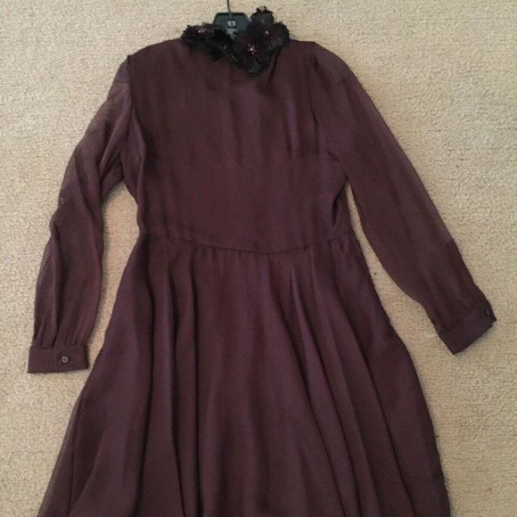 VALENTINO Purple Silk Dress Feather Floral Collar - Picture 7 of 8